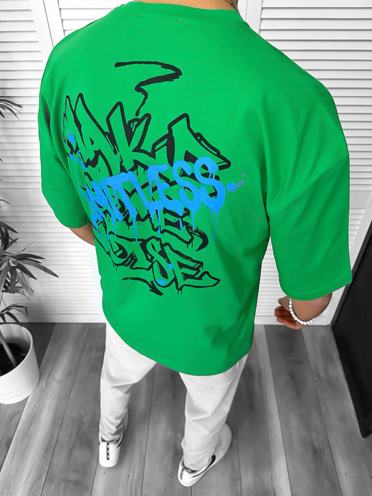 Tricou barbati verde cu imprimeu pe spate oversize 11814 D3-2.1