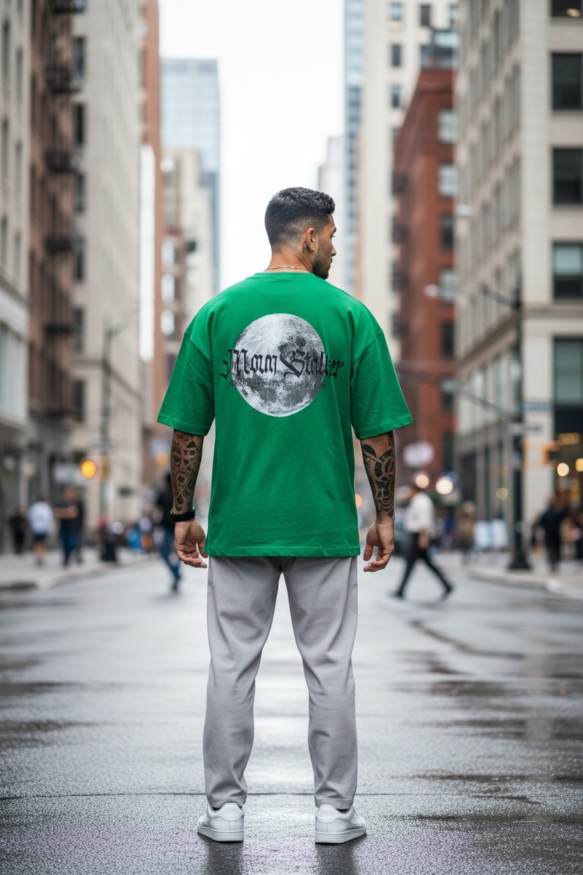 Tricou barbati verde cu imprimeu pe spate oversize 11821 O1-3.2