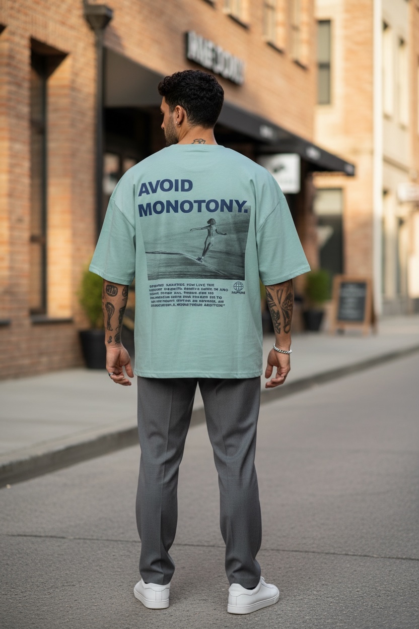 Tricou barbati vernil cu imprimeu pe spate oversize 11819 O1-3.3