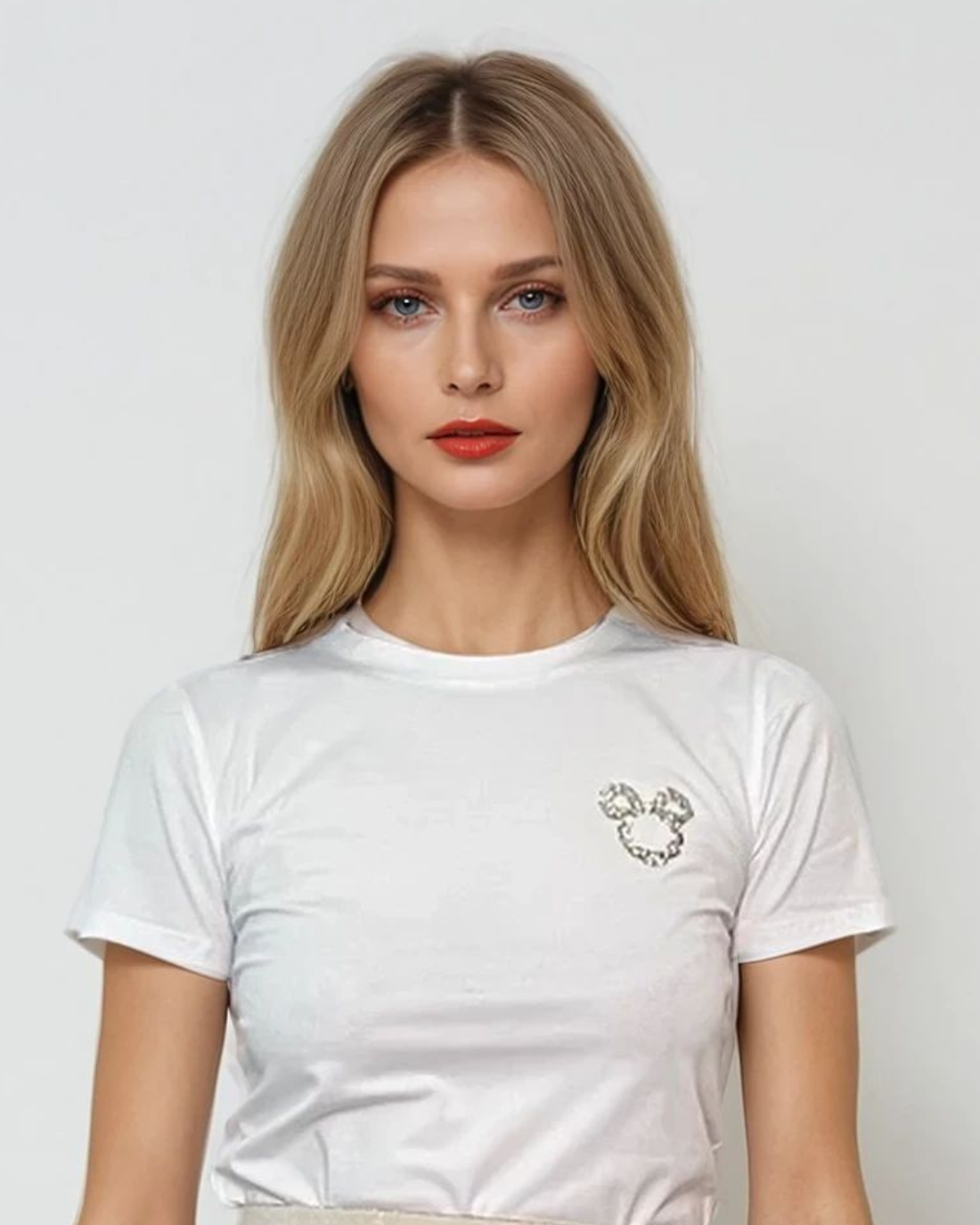 Tricou cu Mickey din strasuri alb - S/M