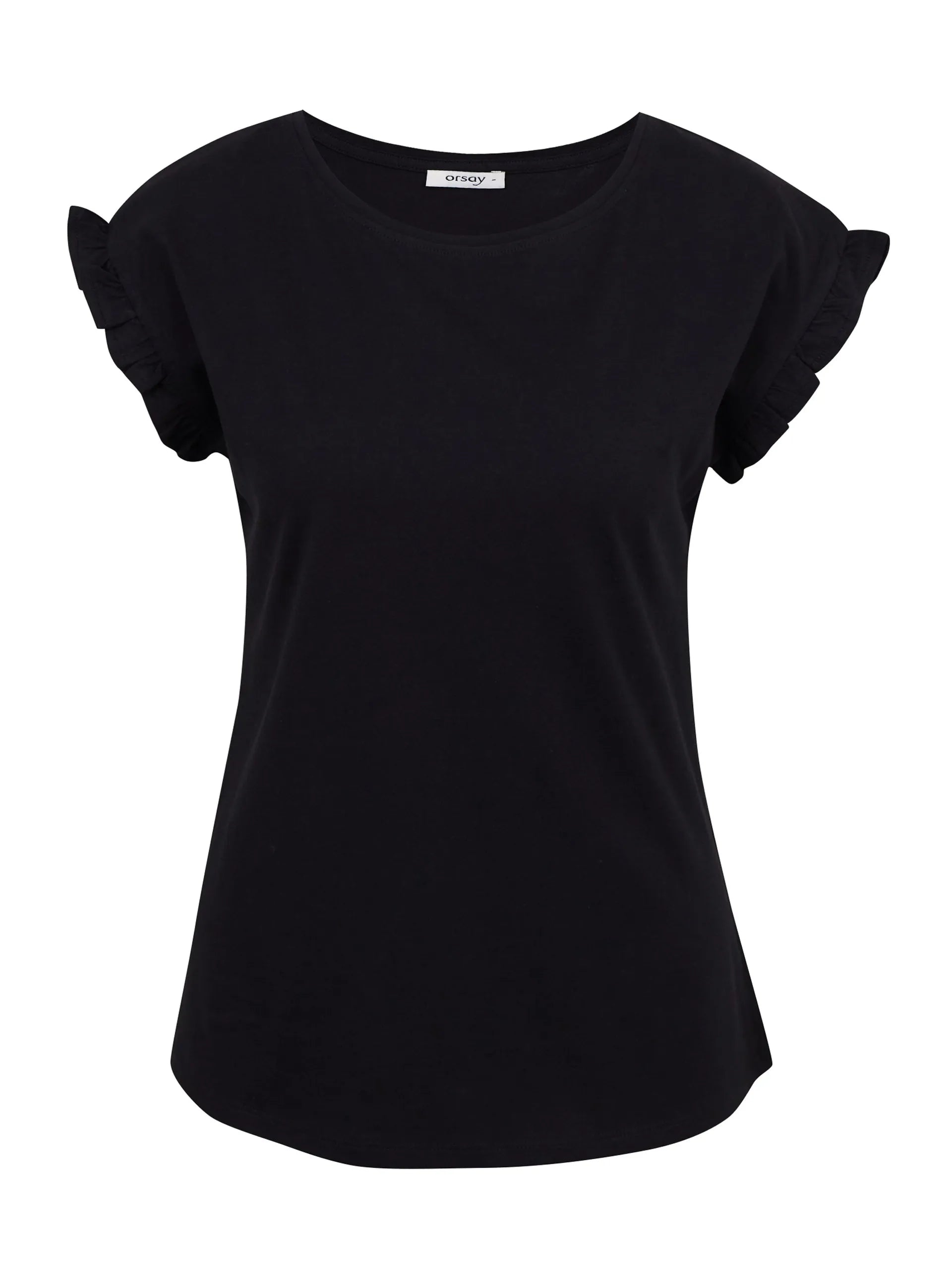Tricou din bumbac cu volane la umeri ORSAY negru - M