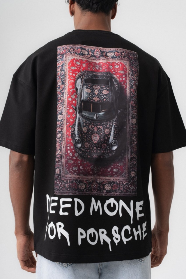 TRICOU OVERSIZE NEED MONEY FOR PORSCHE – BLACK TSES4(174) (MĂRIME: M)