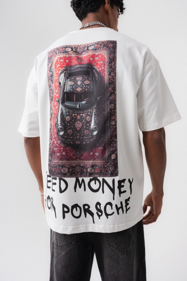 TRICOU OVERSIZE NEED MONEY FOR PORSCHE – WHITE TSES3(174) (MĂRIME: S)