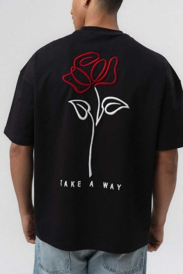 TRICOU OVERSIZE TAKE A WAY ROSE – BLACK TSES14(230) (MĂRIME: M)