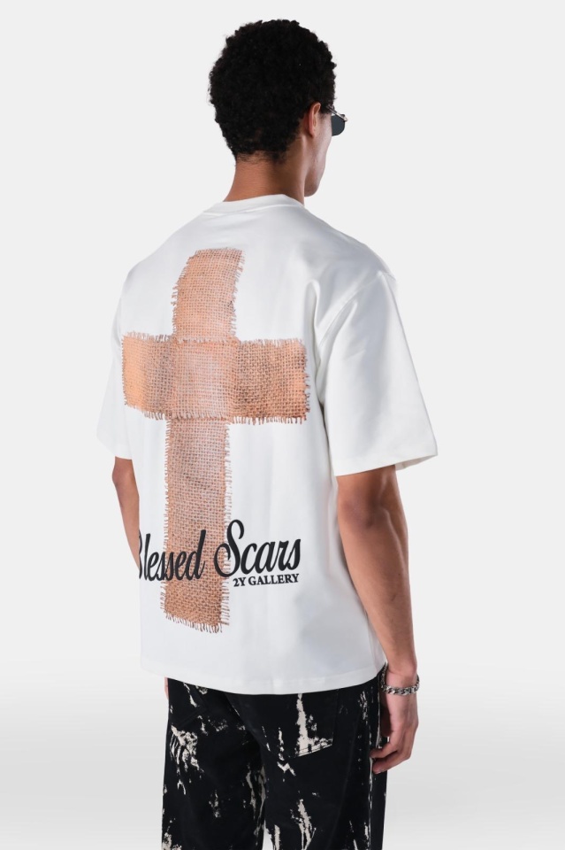 TRICOU OVERSIZED BLESSED SCARS OFF WHITE TSAS480(HG265) (MĂRIME: S)