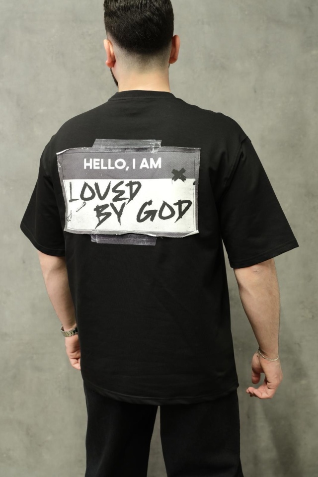 TRICOU OVERSIZED LOVED BY GOD BLACK TSAS473(HG261-1) (MĂRIME: XL)