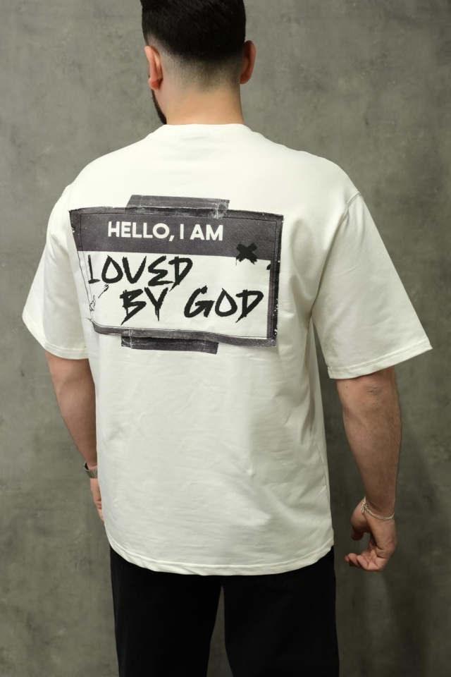TRICOU OVERSIZED LOVED BY GOD OFF WHITE TSAS479(HG261-1) (MĂRIME: S)