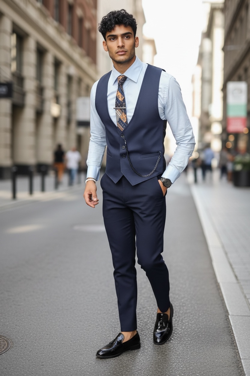 Vesta barbati eleganta slim fit albastra 13270