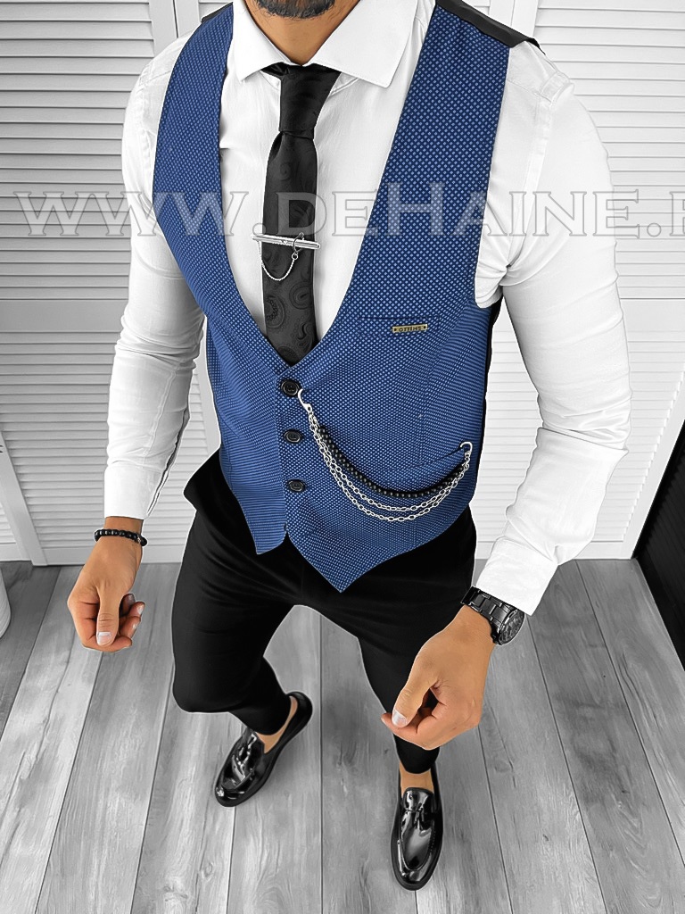 Vesta barbati eleganta slim fit bleu B8102 M3-4.3