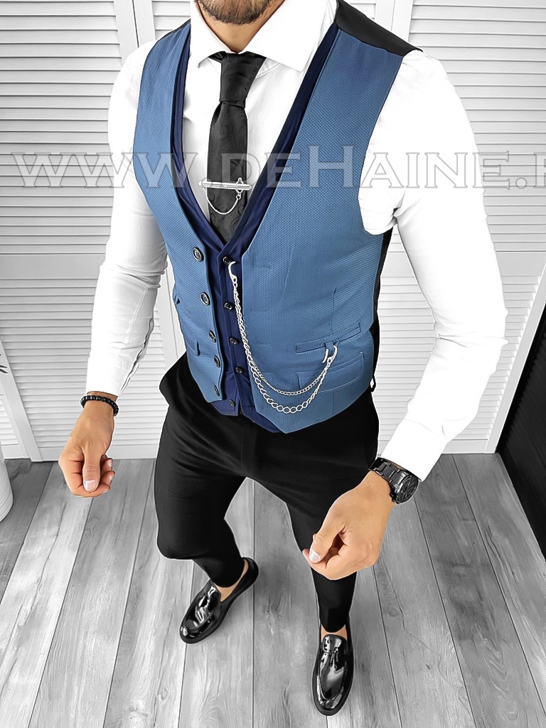 Vesta barbati eleganta slim fit bleu B8176 O3-5.2