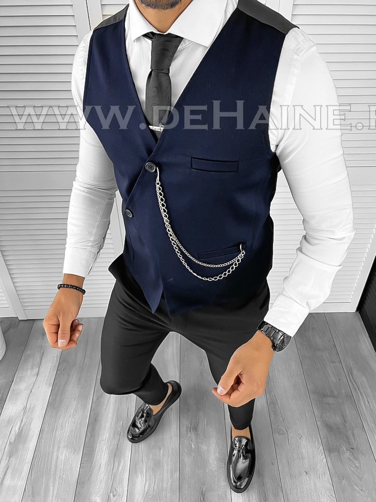 Vesta barbati eleganta slim fit bleumarin asimetrica B8144 D3-5.2