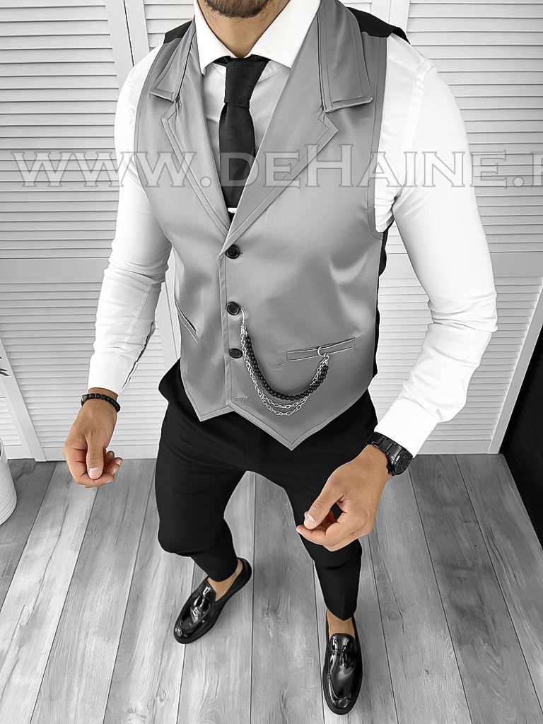 Vesta barbati eleganta slim fit gri B8073 O1-4.2