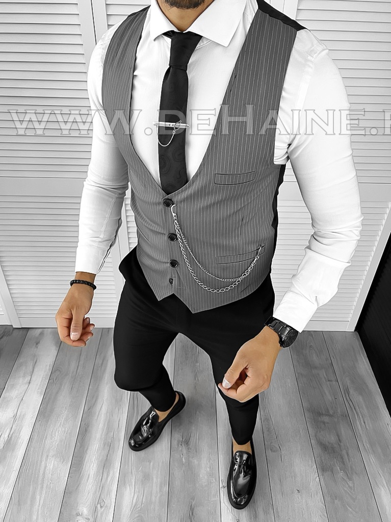 Vesta barbati eleganta slim fit gri B8112 P19-3.3
