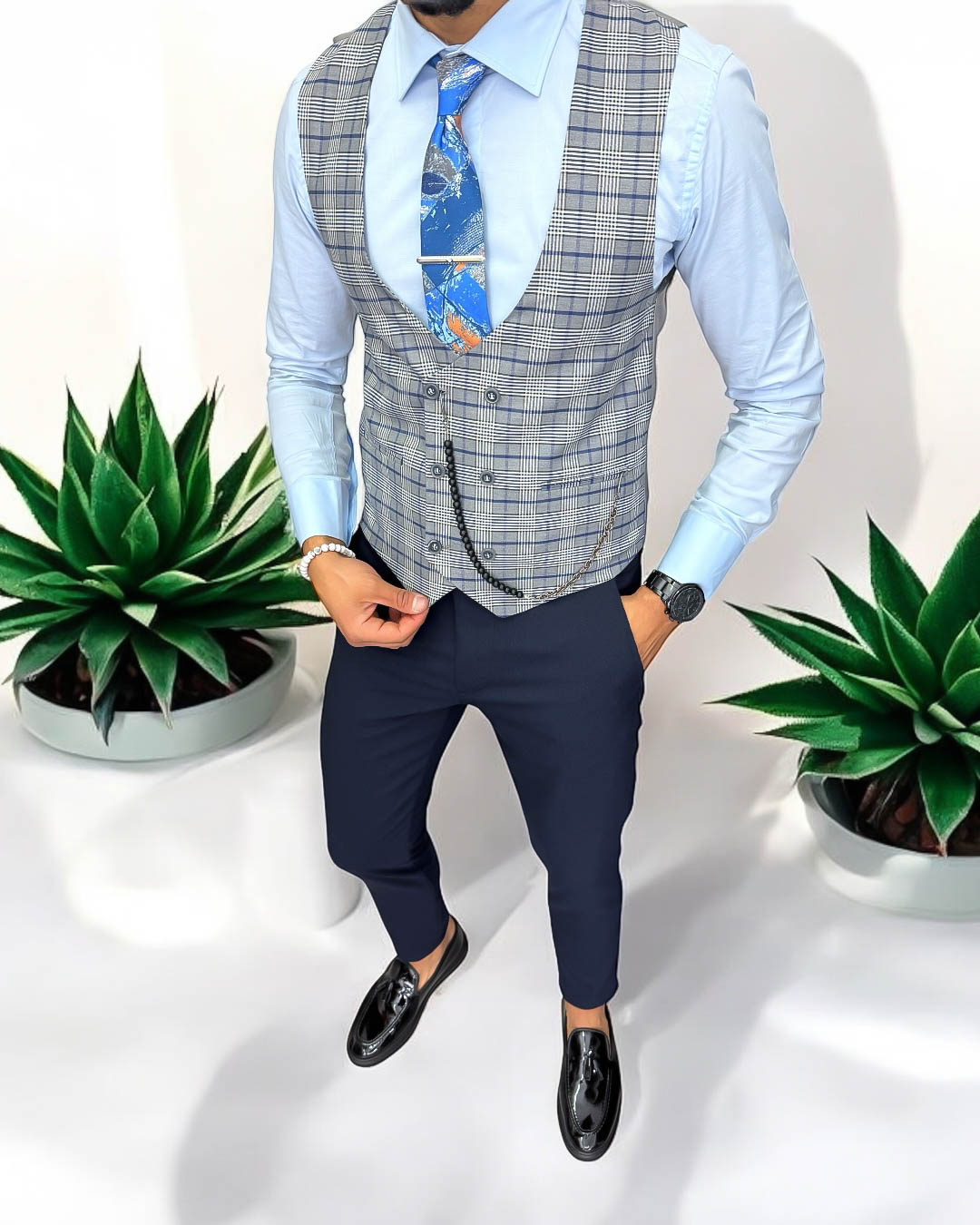 Vesta barbati eleganta slim fit in carouri 13264