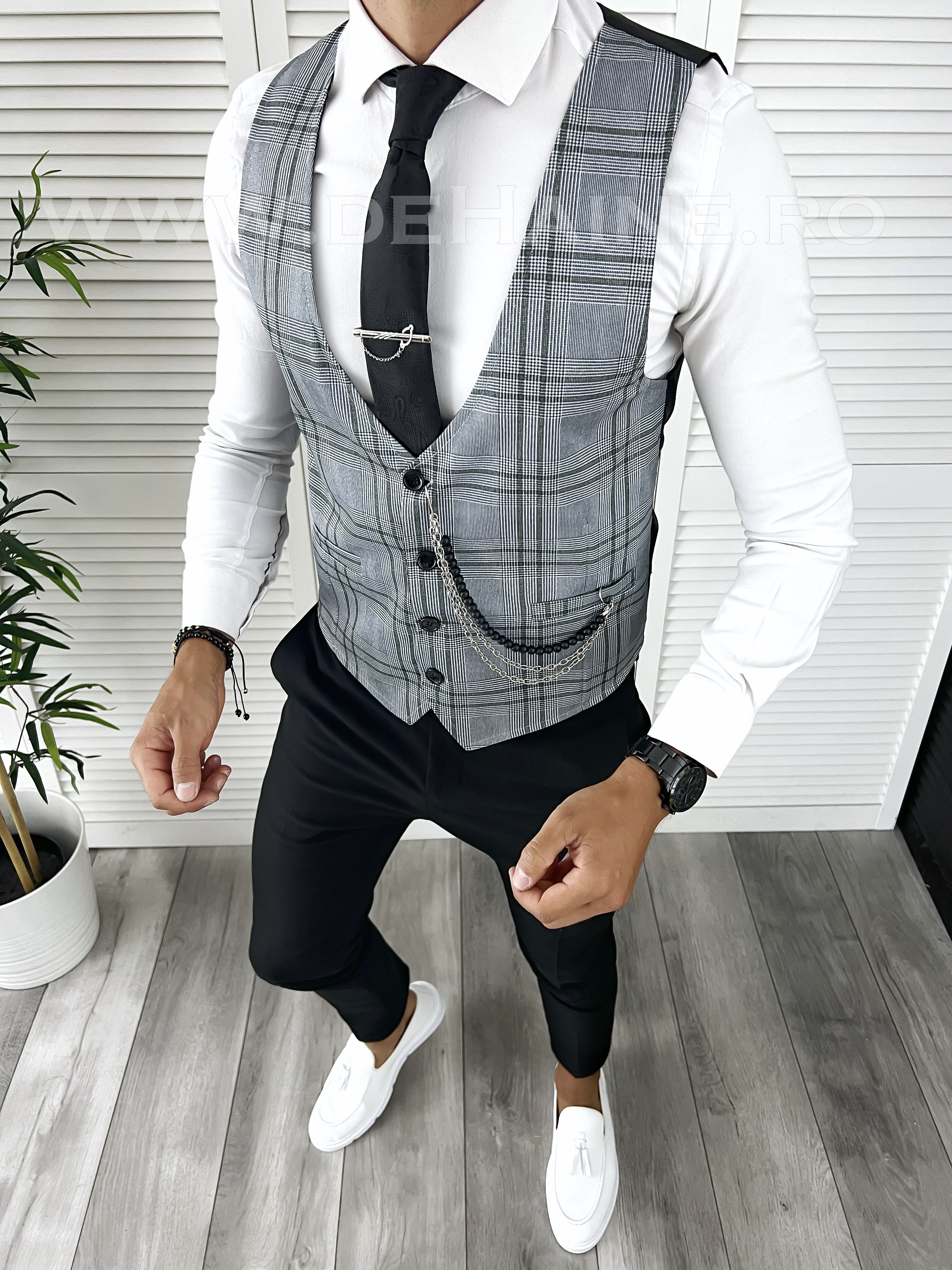 Vesta barbati eleganta slim fit in carouri V68 3-3