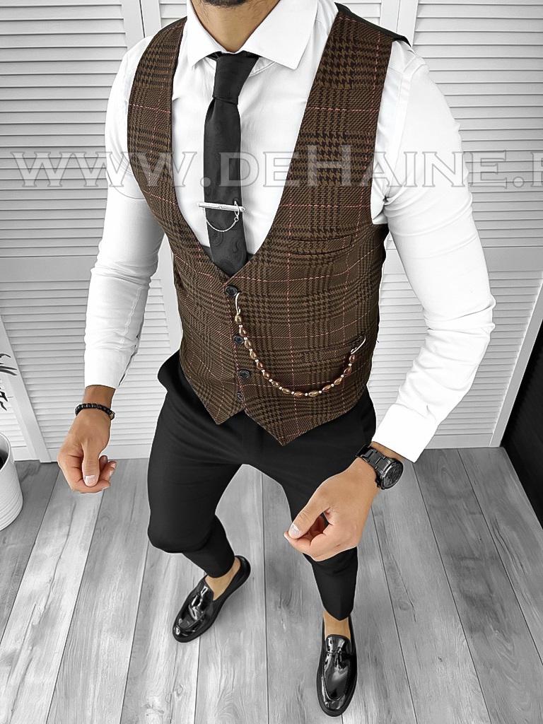 Vesta barbati eleganta slim fit maro B8079 P20-5.1