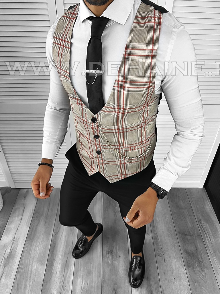 Vesta barbati eleganta slim fit maro B8089 Q1-2