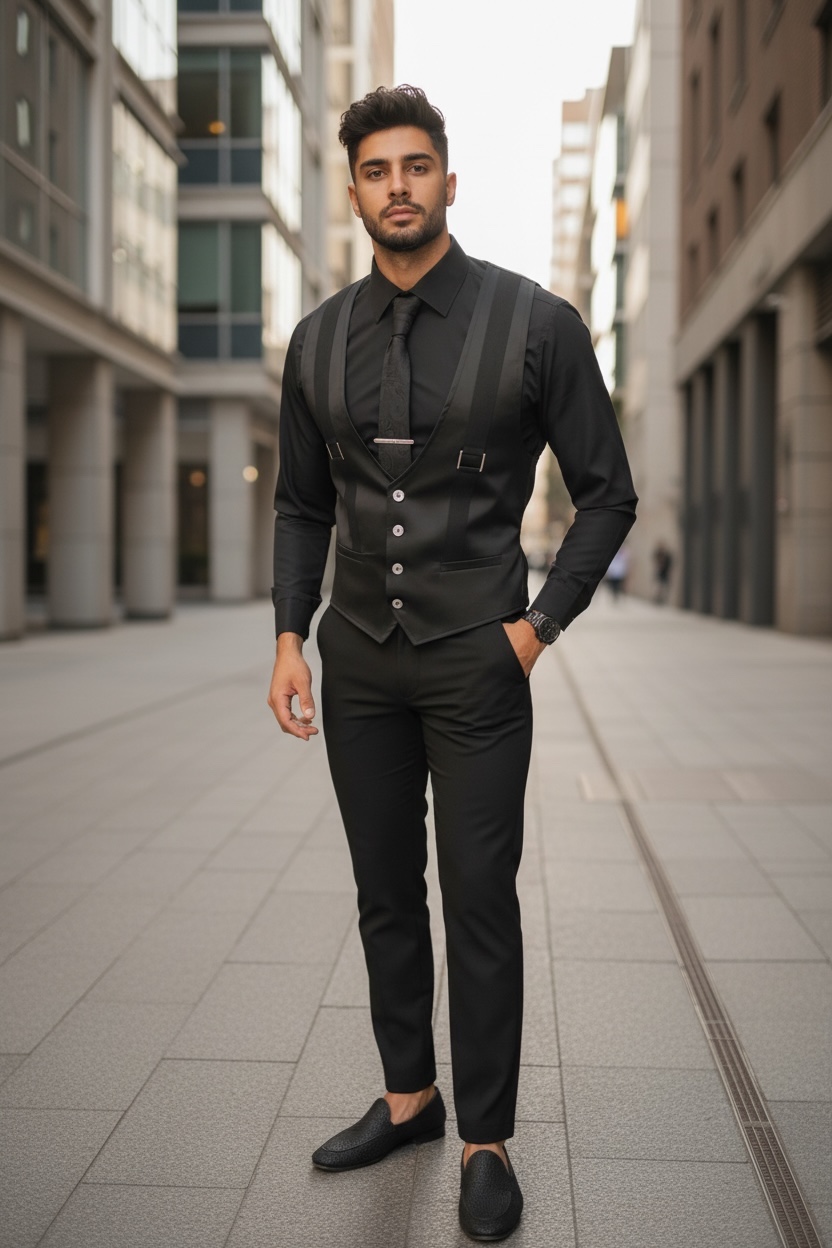 Vesta barbati eleganta slim fit neagra 13258 D6