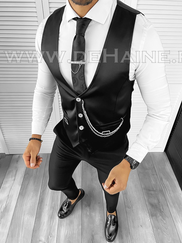 Vesta barbati eleganta slim fit neagra B8076 D5-4.2