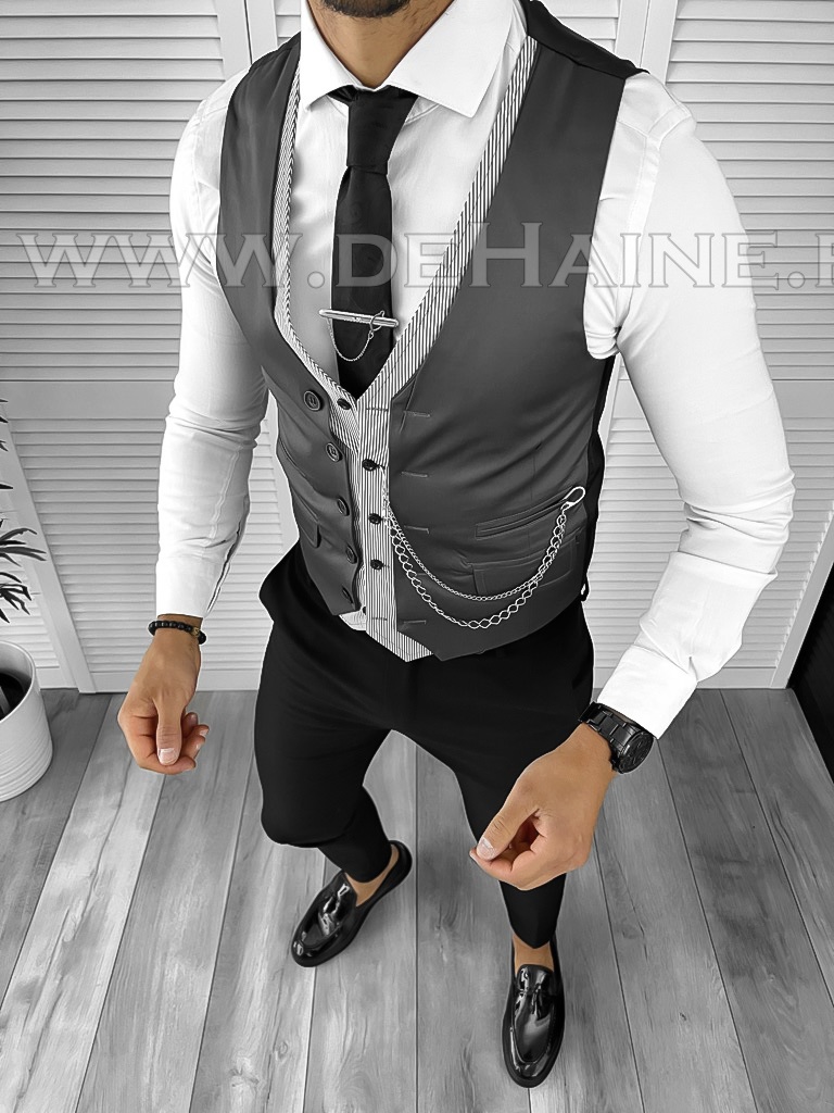 Vesta barbati eleganta slim fit neagra B8091 O3-5.1