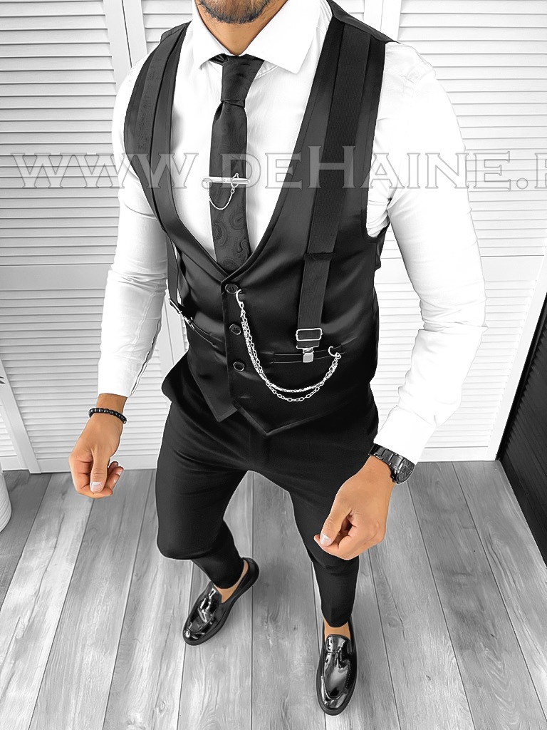 Vesta barbati eleganta slim fit neagra B8100 O3-3.1
