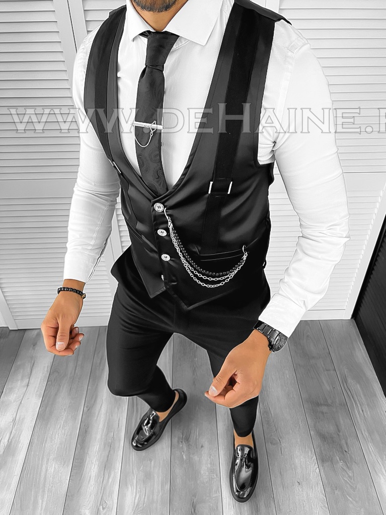 Vesta barbati eleganta slim fit neagra B8109 D6-2.3