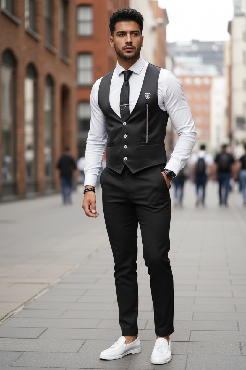 Vesta barbati eleganta slim fit neagra V73 O2-5.2