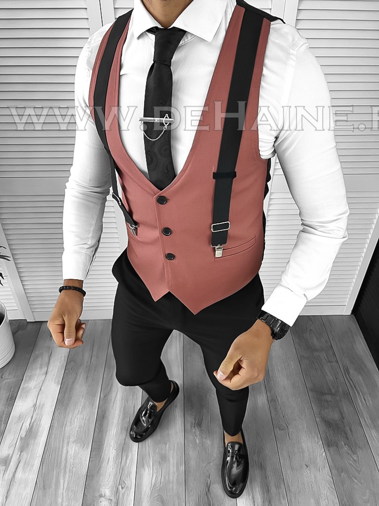 Vesta barbati eleganta slim fit roz B8113 D3-2.2