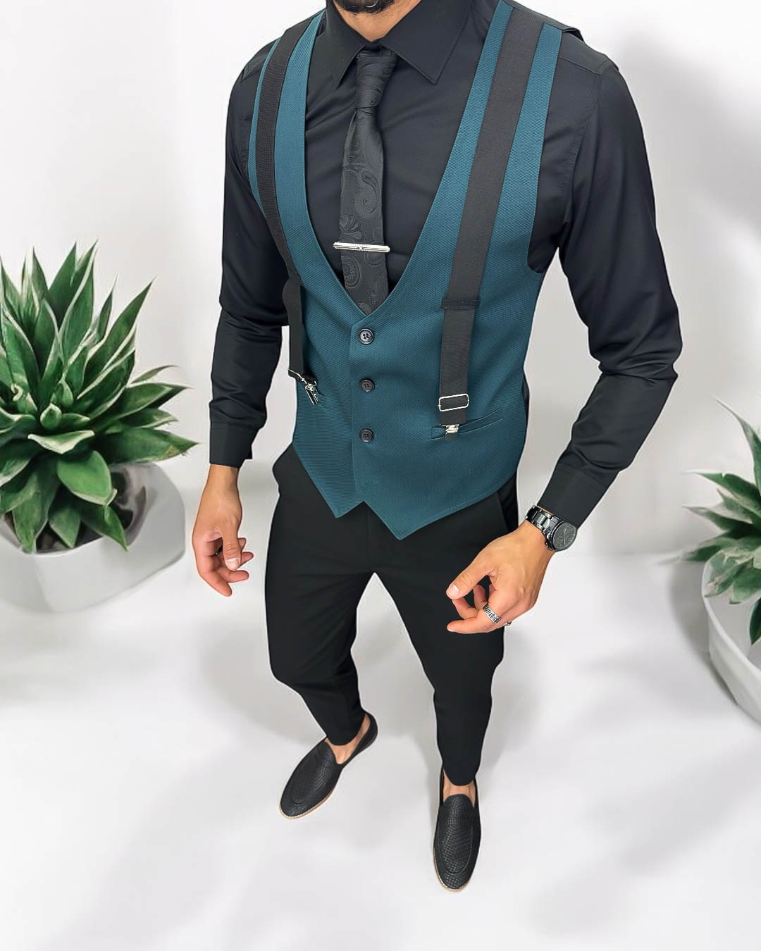 Vesta barbati eleganta slim fit verde 13256 D2-2.3