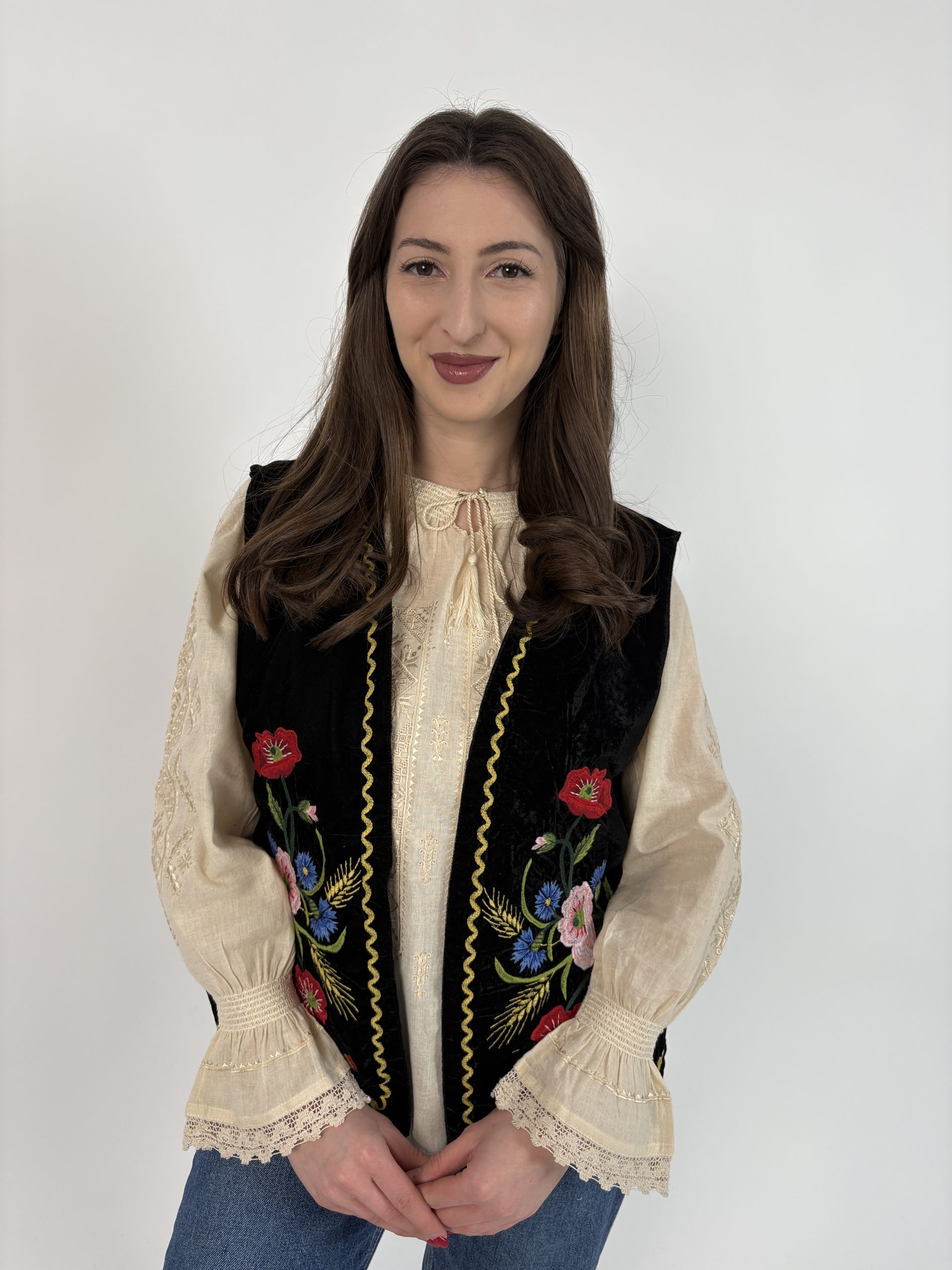 Vestă tradițională femei din catifea TM2208 *motive florale* - M