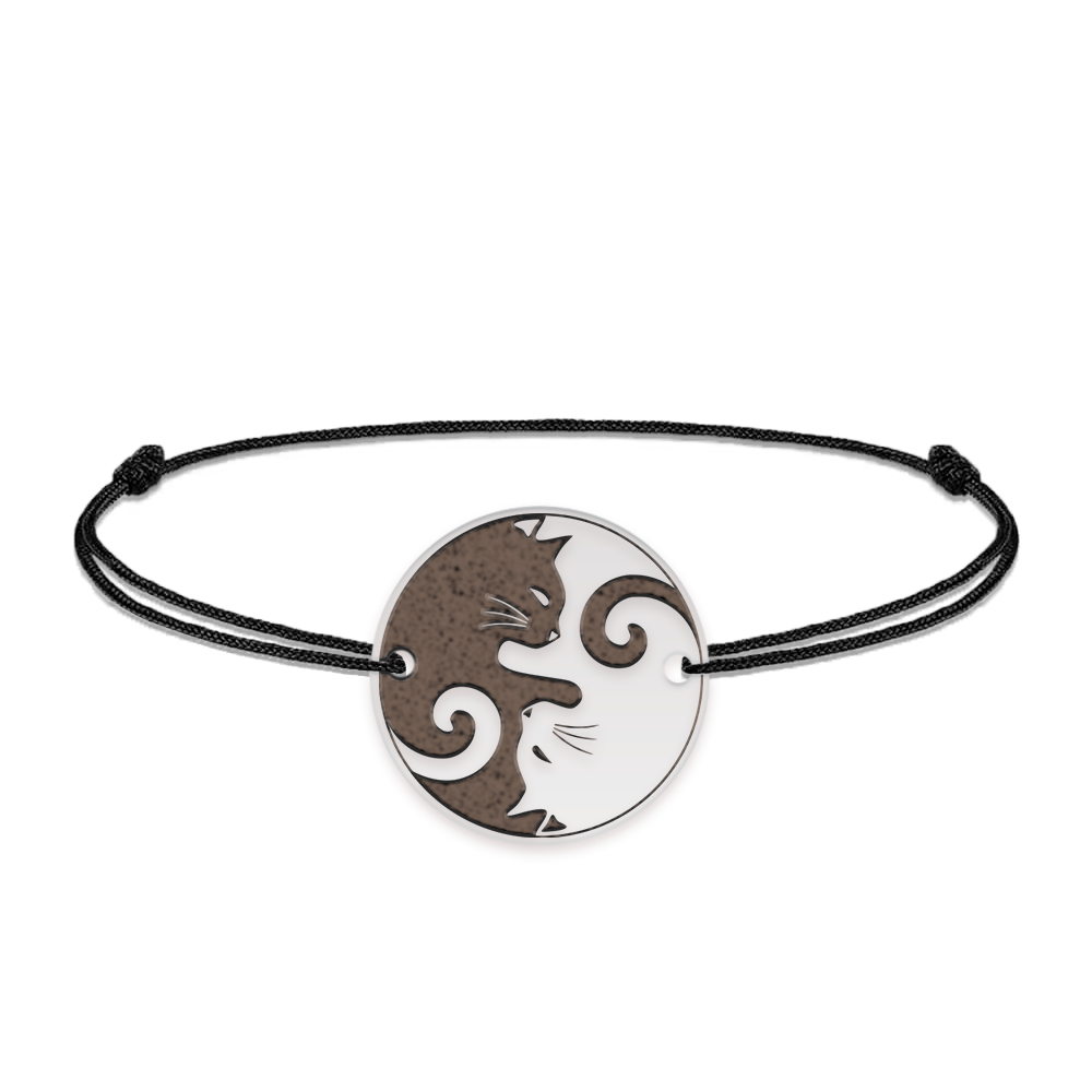 Yin&Yang - Bratara personalizata snur cu doua pisici din argint 925