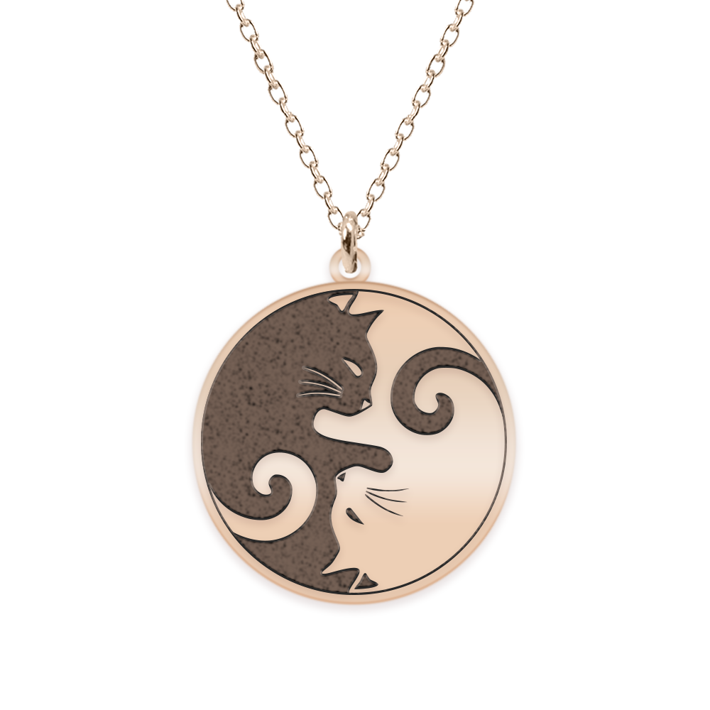 Yin&Yang - Colier personalizat cu doua pisici din argint 925 placat cu aur roz
